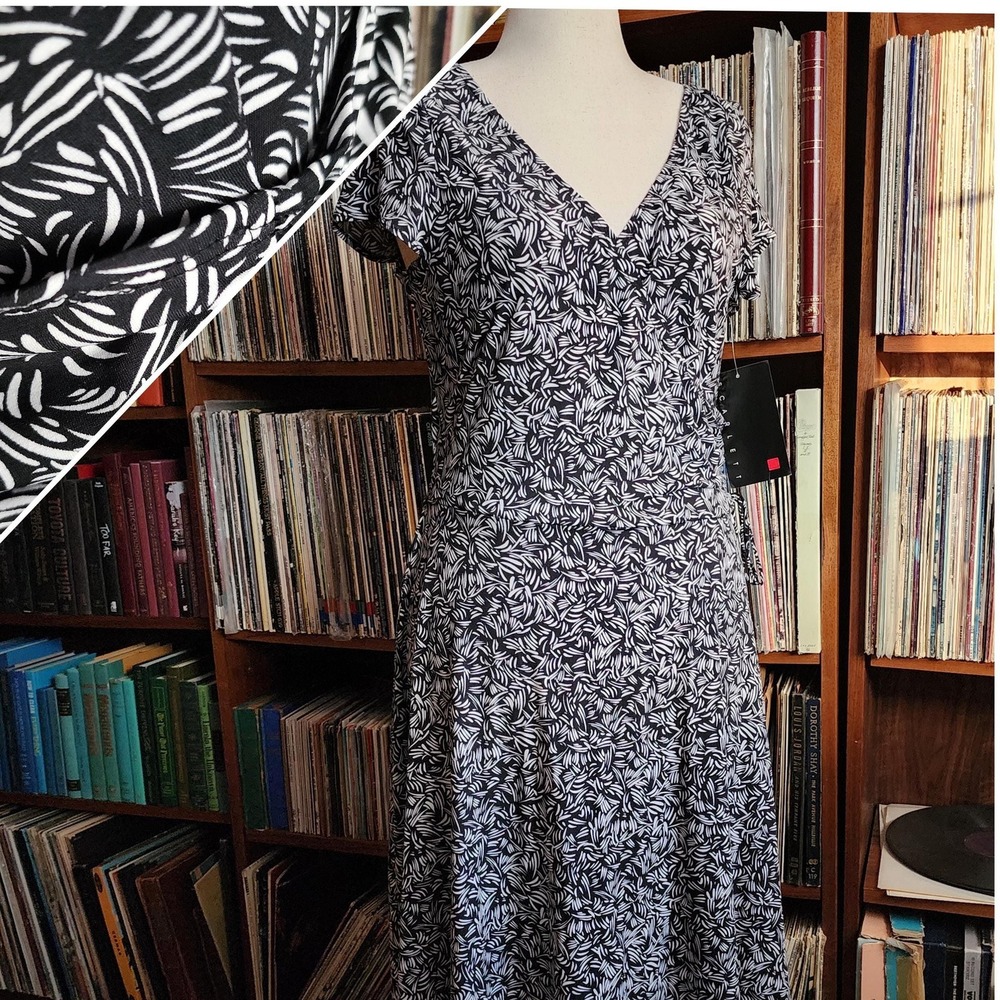 Black and white wrap dress NEW with tags by Scarlett short sleeve, deep v, midi